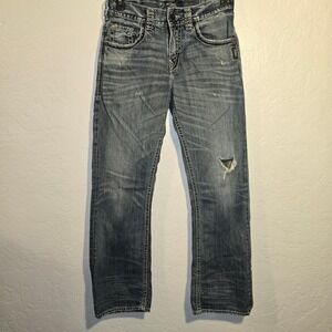 Silver Jeans Co EMC Gordie 30x32 Mens Blue Distress Loose Fit Heavy Stitch Denim